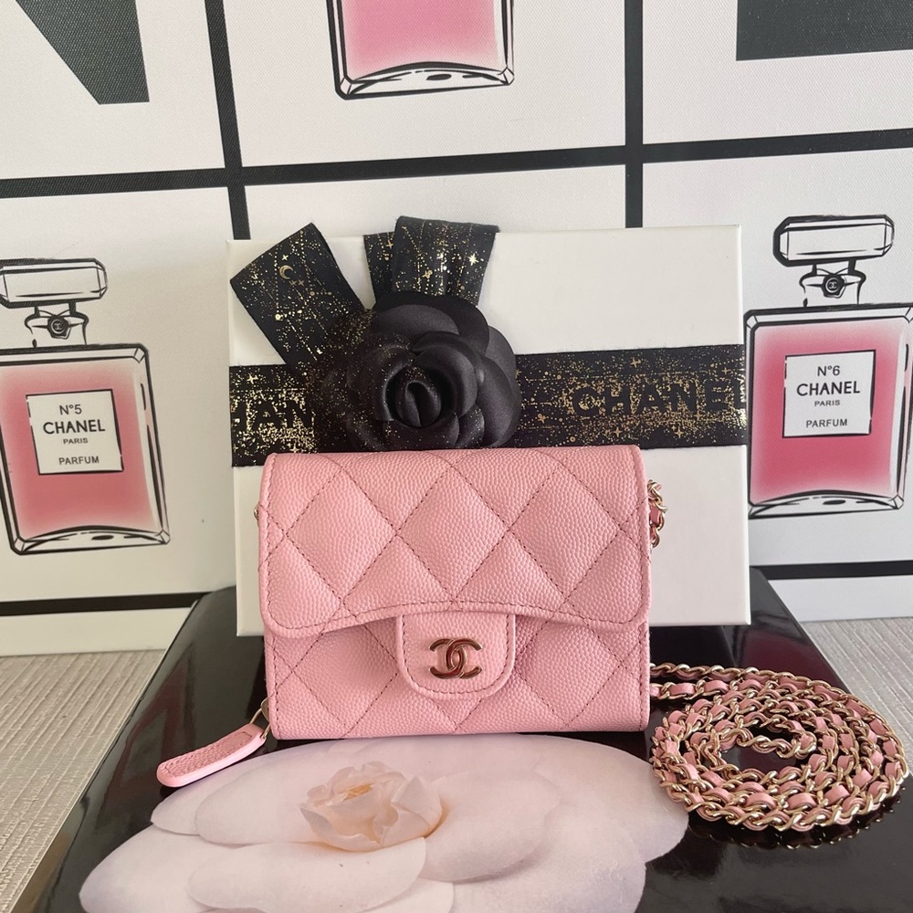 Chanel Clutch 22C Classic with Chain Pink Leather Cross Body Bag⭐️